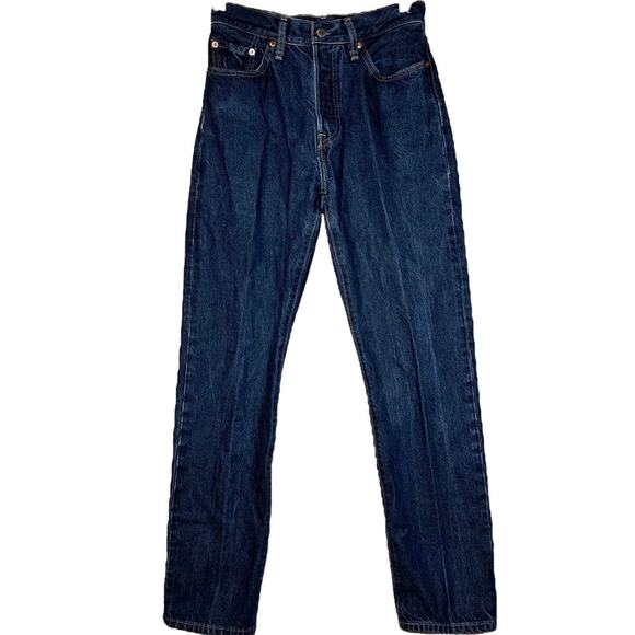 Levi's 501 Straight Leg Jeans Button Fly Dark Wash Denim Cotton Blue 26x30 - Picture 2 of 6